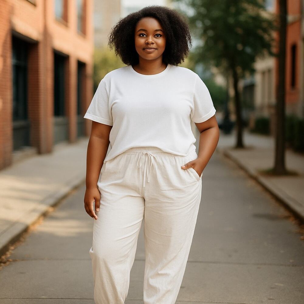Gap White Cotton Linen Pants Elastic Lightweight Waist White SZ XL